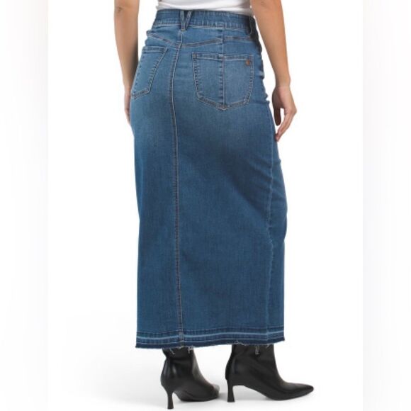 Democracy 10 Skyrise Uneven Yoke Ab Solution Front Slit Release Hem Denim Skirt - Picture 4 of 8